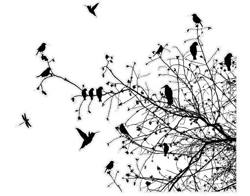 Stickers vitres fleurs Branches et oiseaux en automne