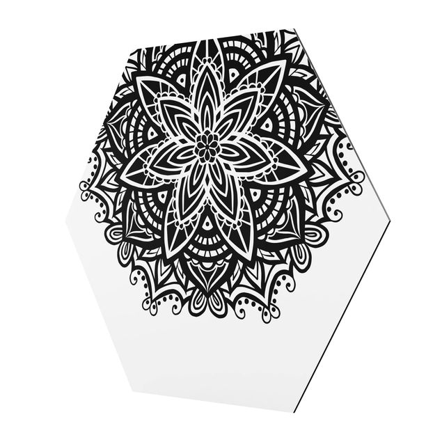 Tableau hexagonal Mandala Fleur avec cœur