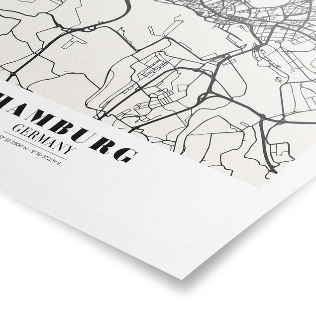 Tableaux noir et blanc Plan de ville de Hambourg - Classique