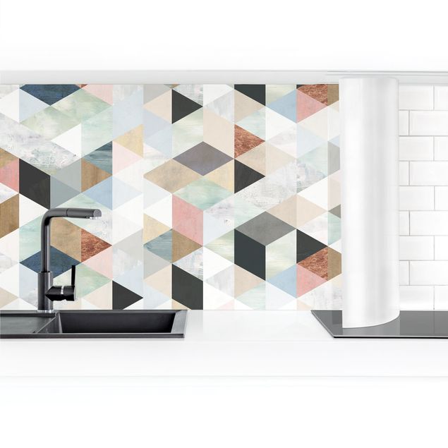 Revêtement mural cuisine Watercolour Mosaic With Triangles III