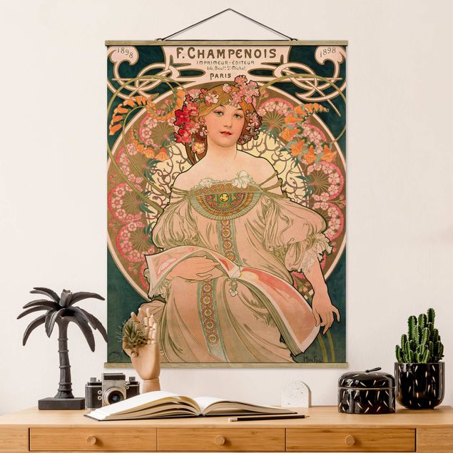 Tableau en tissu avec porte-affiche - Alfons Mucha - Poster For F. Champenois
