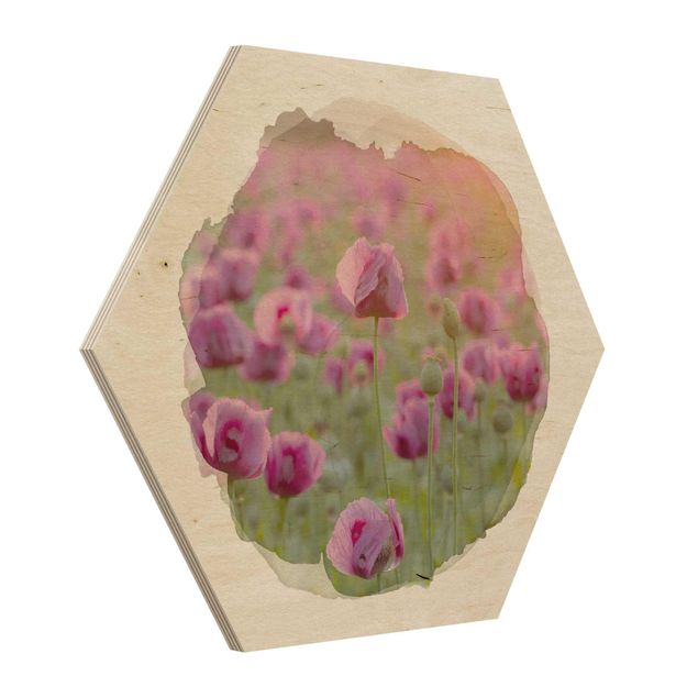 Tableau décoration Aquarelles - Champ de coquelicots violets au printemps