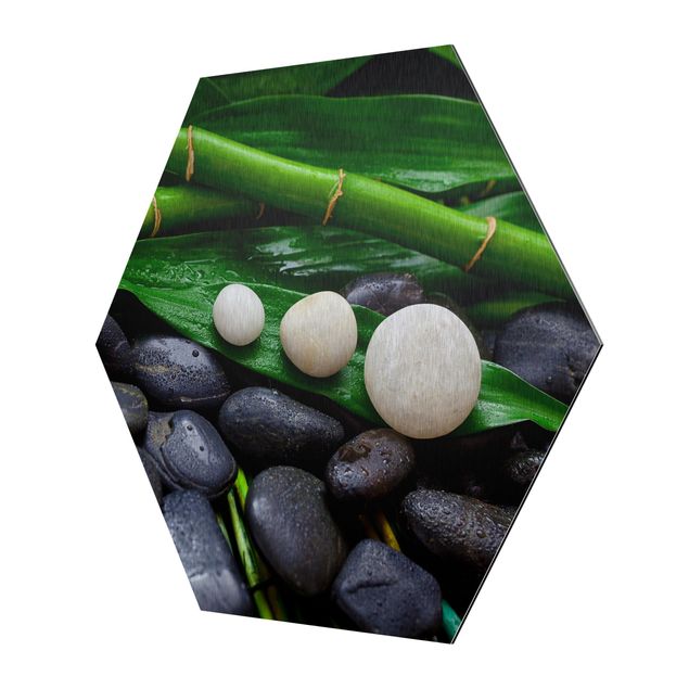 Tableaux verts Bambou vert avec pierres zen