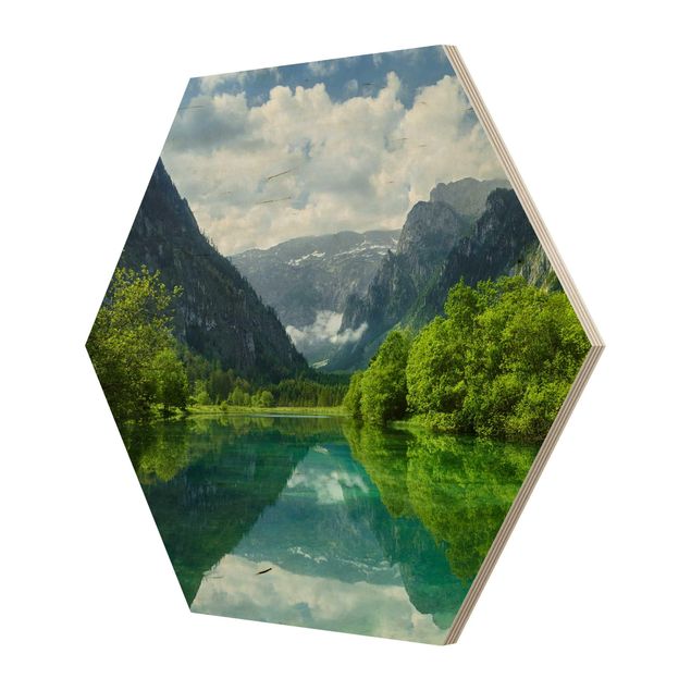 Hexagone en bois - Mountain Lake With Water Reflection