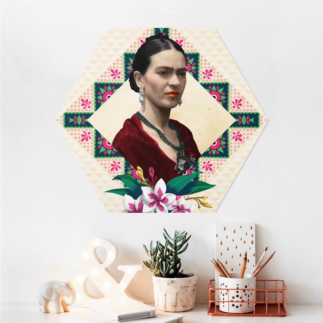 Déco mur cuisine Frida Kahlo - Fleurs et géométrie