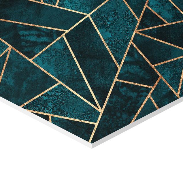 Tableau hexagonal Turquoise foncé avec or