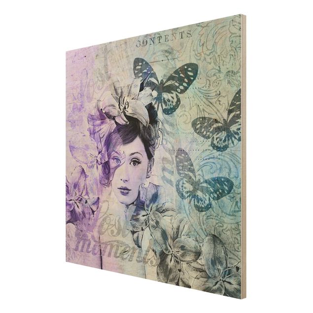 Tableaux de Andrea Haase Collage Shabby Chic - Portrait avec papillons