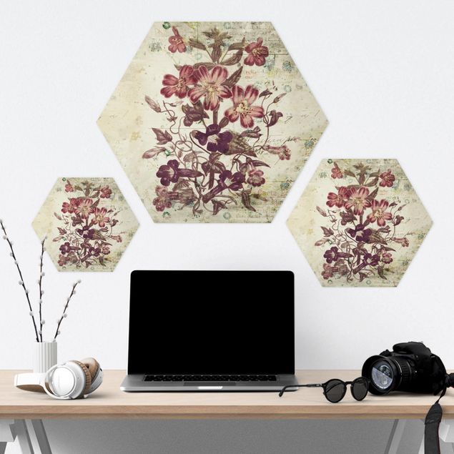 Hexagone en alu Dibond - Vintage Floral Design