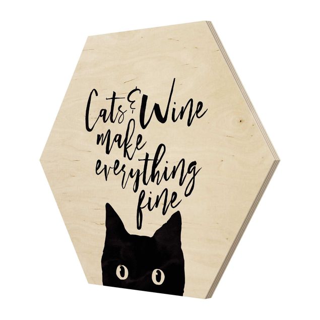 Hexagone en bois - Cats And Wine make Everything Fine