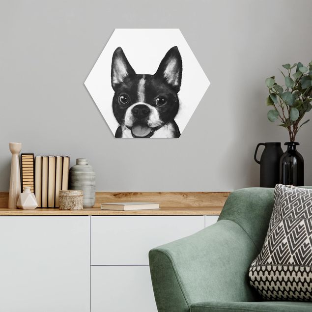 Tableau avec chien Illustration Chien Boston Peinture Noir Et Blanc