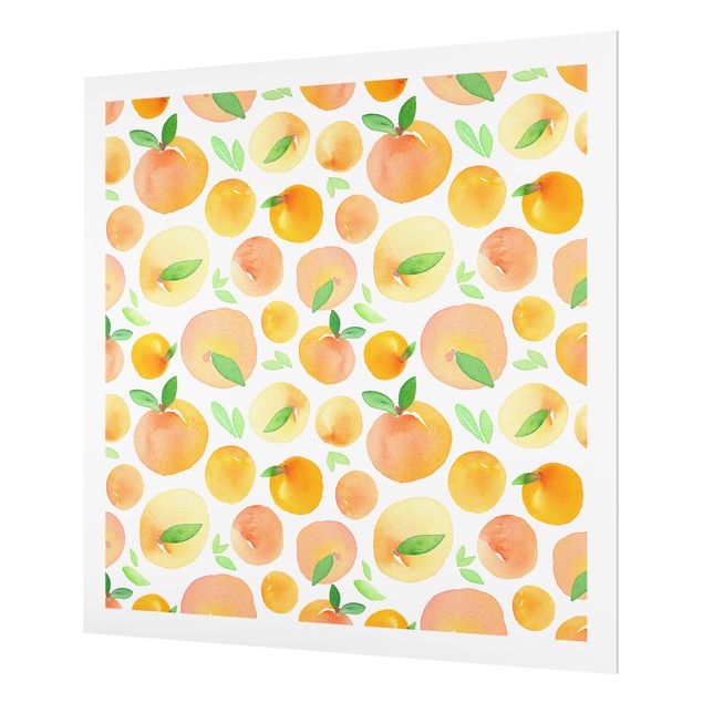 Fonds de hotte - Watercolour Oranges With Leaves In White Frame - Carré 1:1