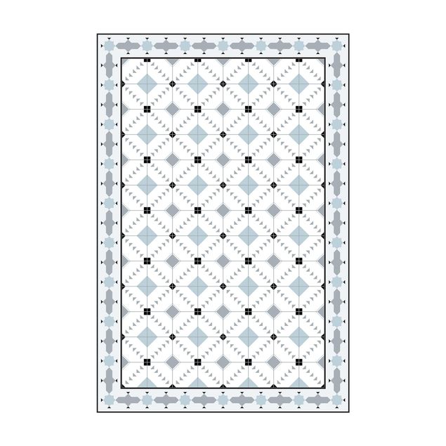 tapis contemporain Carreaux Géométriques Ikat Bleu avec Bordure