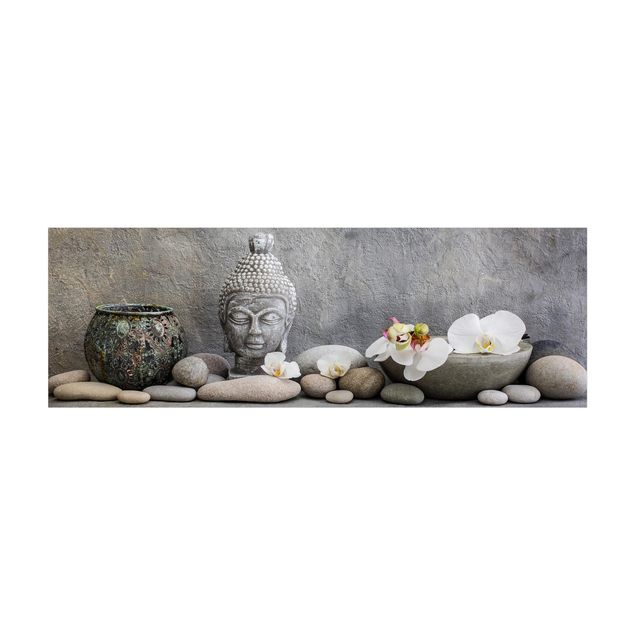 tapis de bain zen Bouddha zen avec orchidées blanches