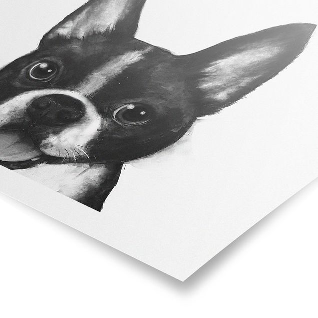 Cadre animaux Illustration Chien Boston Peinture Noir Et Blanc