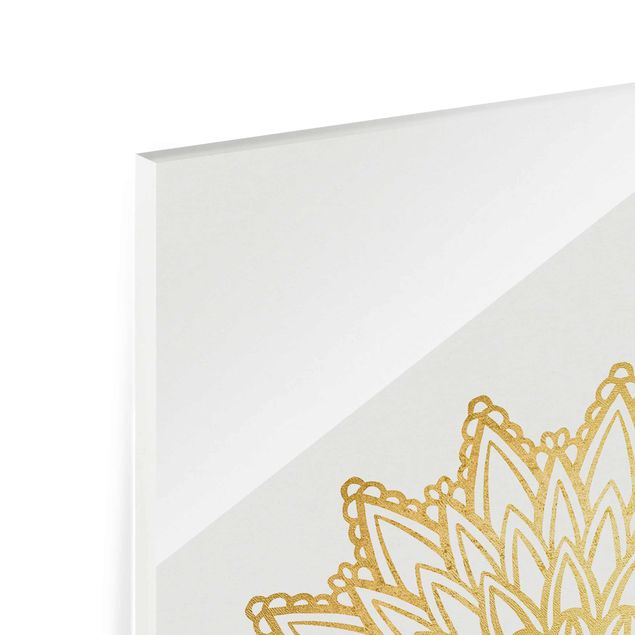 Tableau en verre - Mandala Sun Illustration White Gold