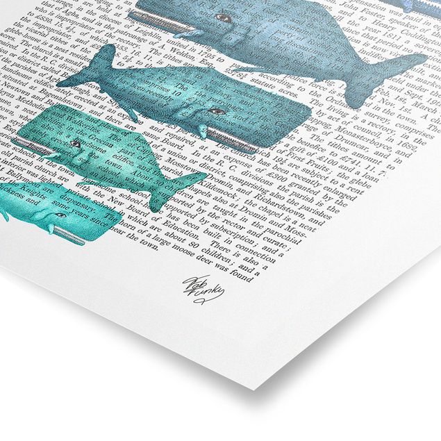 Tableau ton bleu Lecture des animaux - Famille de baleines