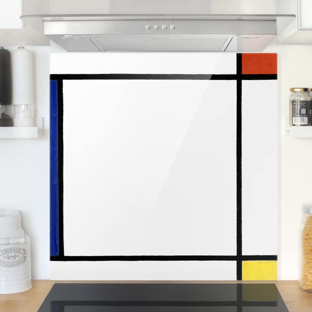 Déco mur cuisine Piet Mondrian - Composition III avec rouge, jaune et bleu