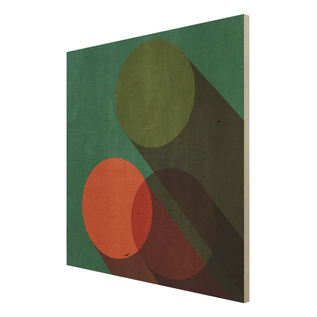 Tableaux bois Formes abstraites - Cercles en vert et rouge