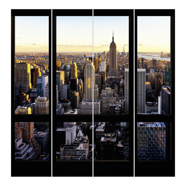 Panneaux rideaux coulissants Vue d'une fenêtre la nuit sur New York
