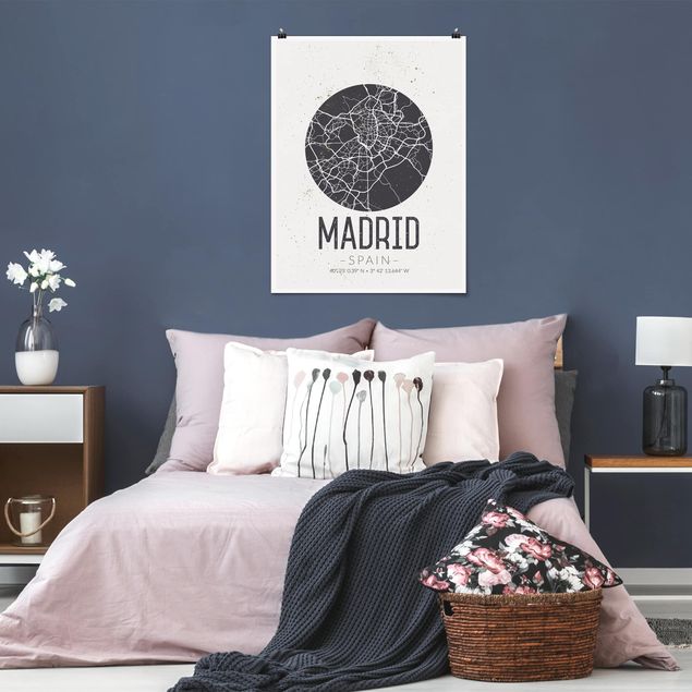 Posters en noir et blanc Plan de ville de Madrid - Rétro