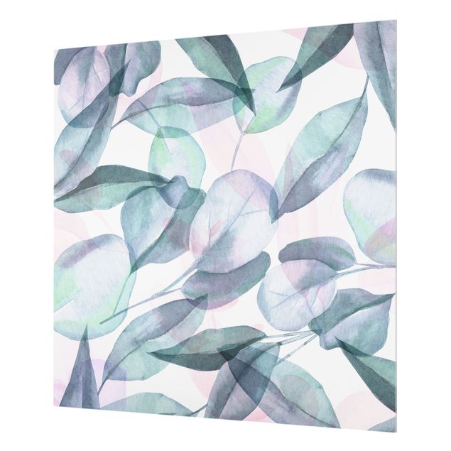 Fonds de hotte - Blue And Pink Eucalyptus Leaves Watercolour  - Carré 1:1