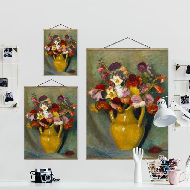 Tableaux florals Otto Modersohn - Bouquet coloré dans une cruche en argile jaune