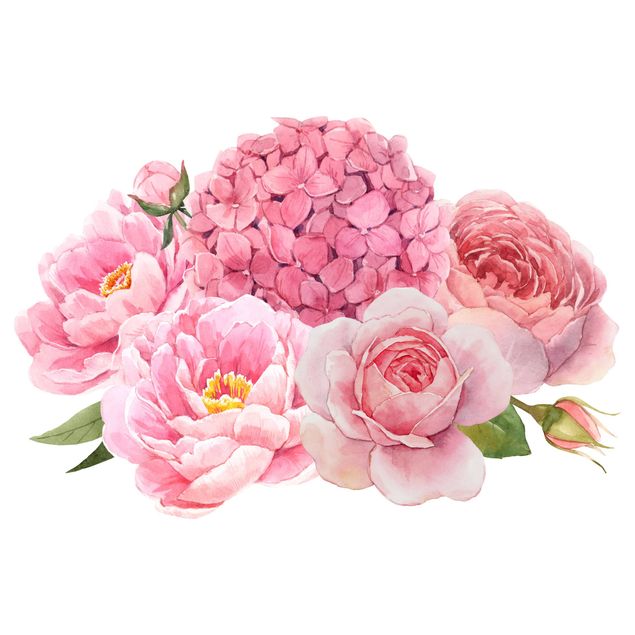 Sticker mural nature Bouquet d'hortensias à fleurs roses XXL