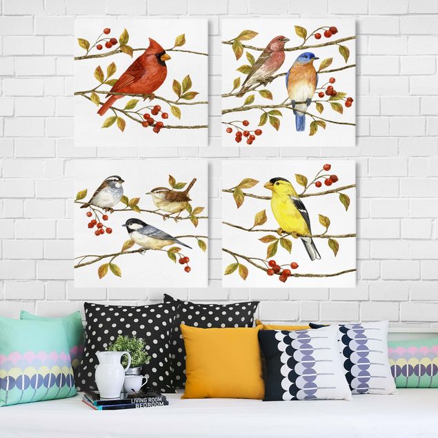 Impression sur toile - Birds And Berries Set II