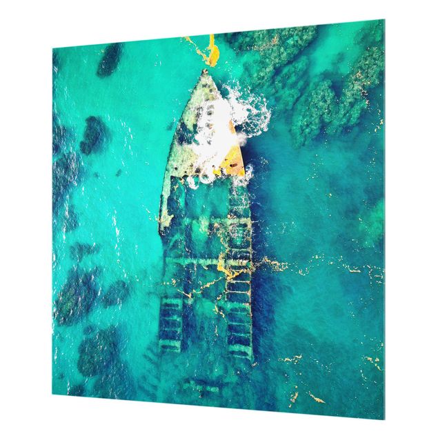 Fonds de hotte - Top View Ship Wreck In The Ocean - Carré 1:1