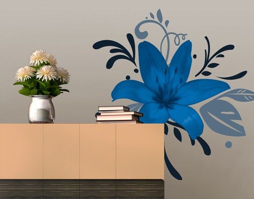 Sticker mural fleurs No.BP19 lys magnifique Bleu
