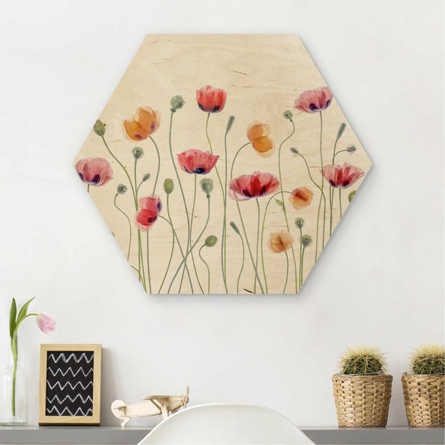Tableaux en bois avec fleurs Fête des coquelicots