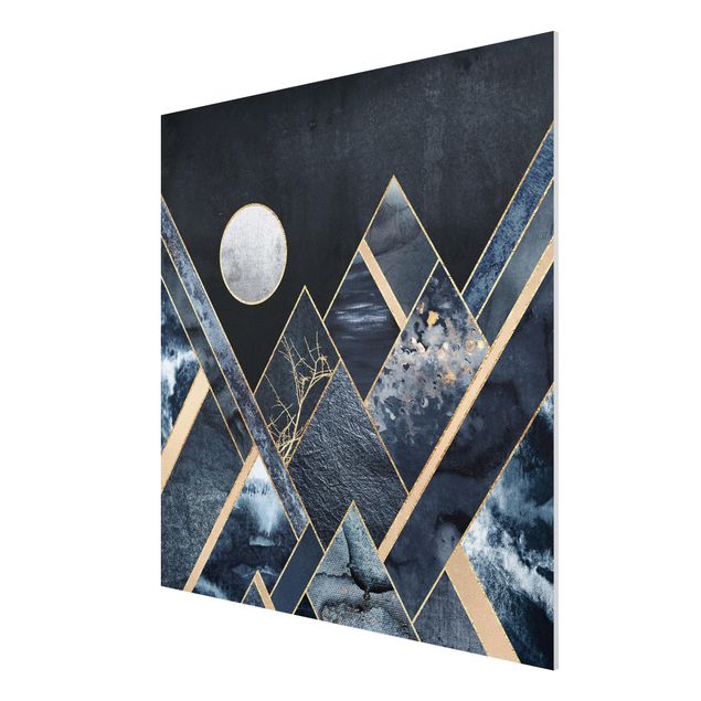 Tableaux modernes Lune dorée Montagnes noires abstraites