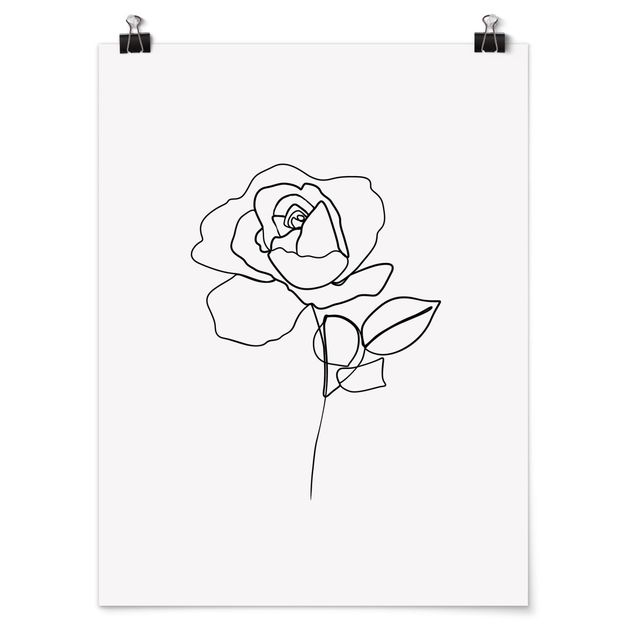 Tableaux fleurs Line Art Rose Noir et Blanc