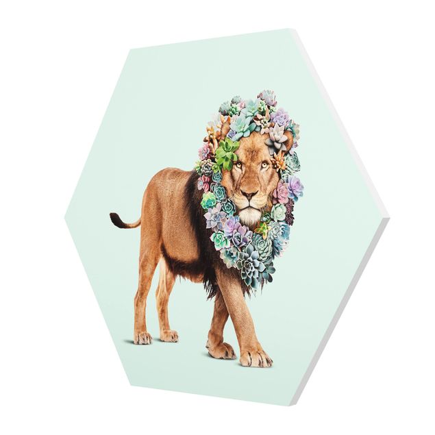 Tableaux animaux Lion avec Succulents