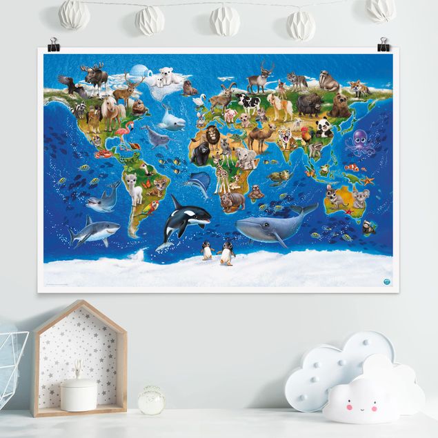 Poster - Animal Club International - World Map With Animals
