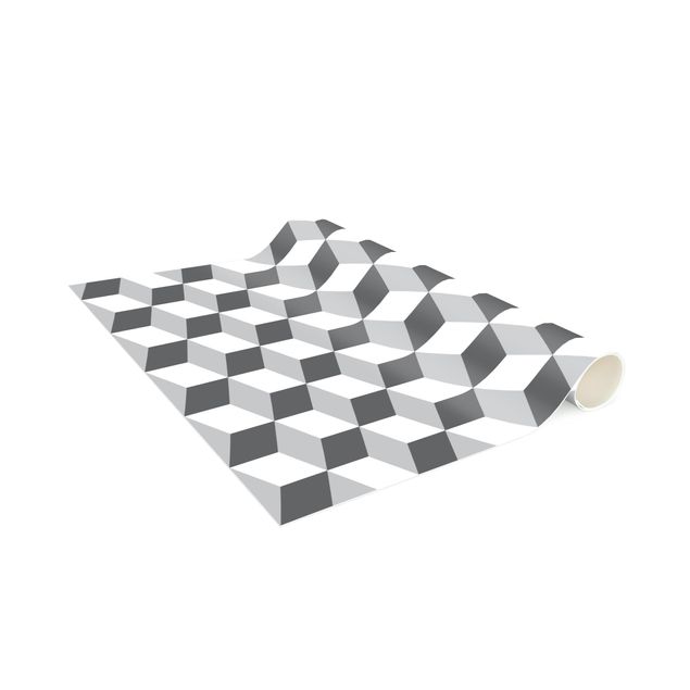 tapis long couloir Mélange de carreaux géométriques cubes gris