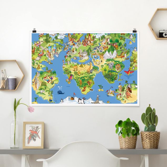 Déco chambre enfant Grande et drôle carte du monde