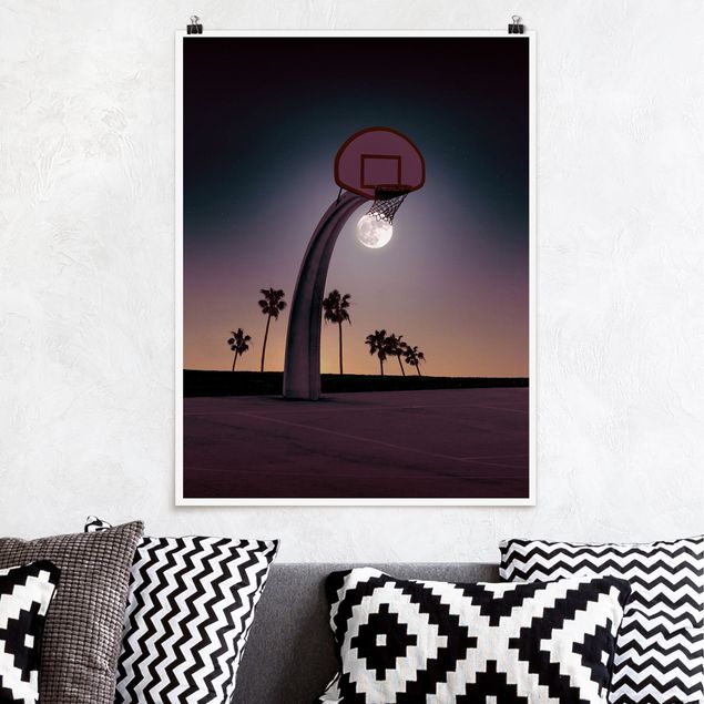 Poster - Basketball With Moon