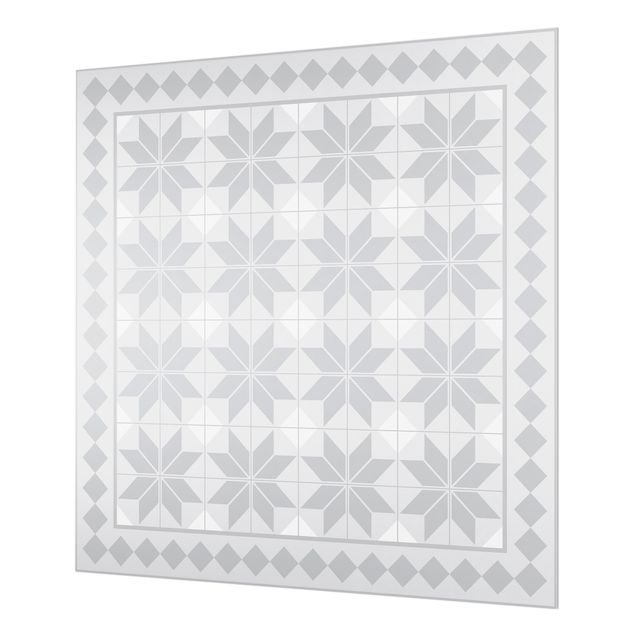 Fonds de hotte - Geometrical Tiles Star Flower Grey With Border - Carré 1:1