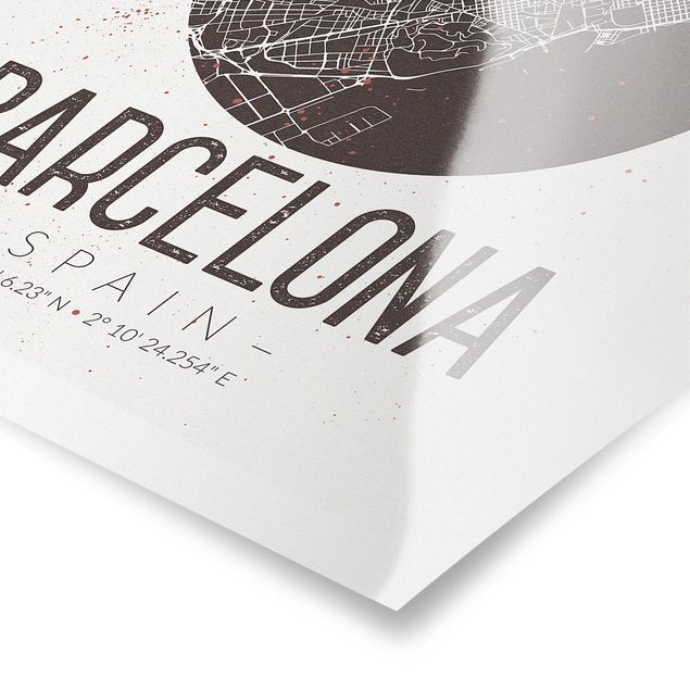 Tableaux noir et blanc Plan de ville de Barcelone - Rétro