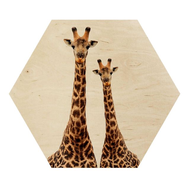 Hexagone en bois - Portait Of Two Giraffes