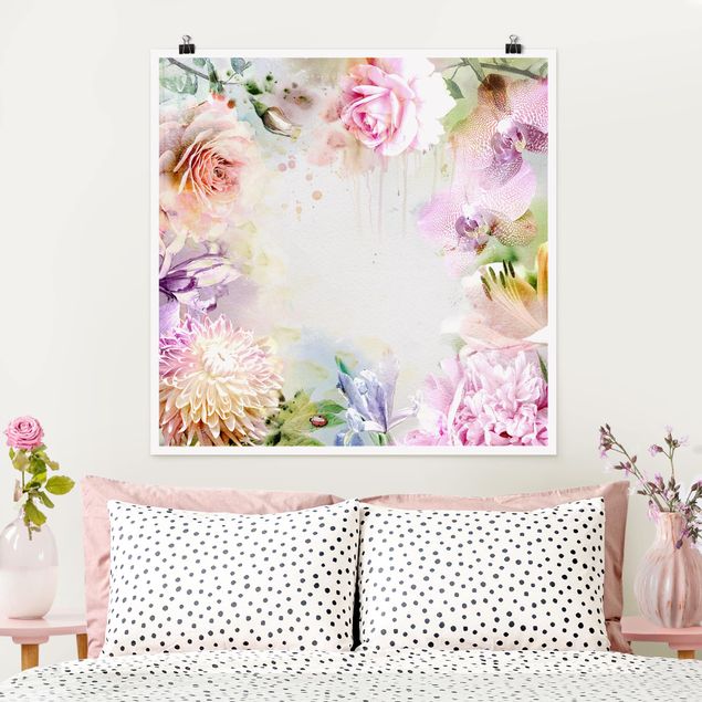 Tableaux moderne Mélange de fleurs pastel à l'aquarelle