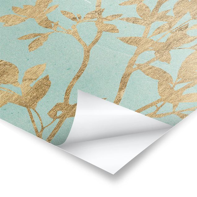 Posters Feuilles d'or sur Turquoise II