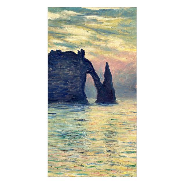 Panneau mural douche Claude Monet - La falaise, Étretat, coucher de soleil