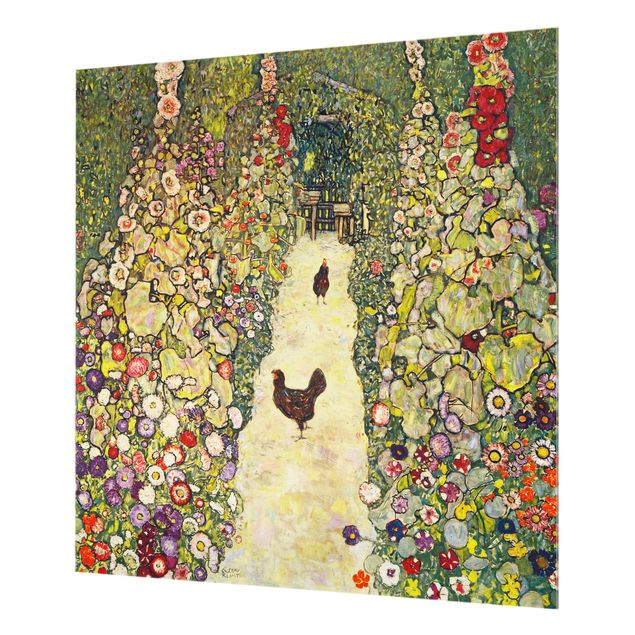 crédence cuisine en verre Gustav Klimt - Chemin de jardin avec poules