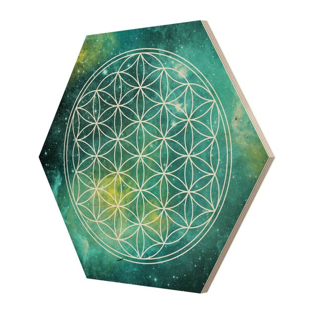 Hexagone en bois - Flower Of Life In Starlight
