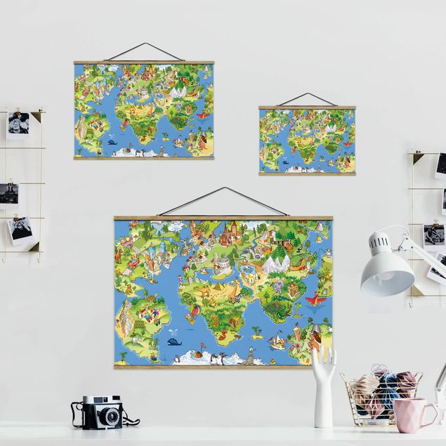 Tableau textile Grande et drôle carte du monde