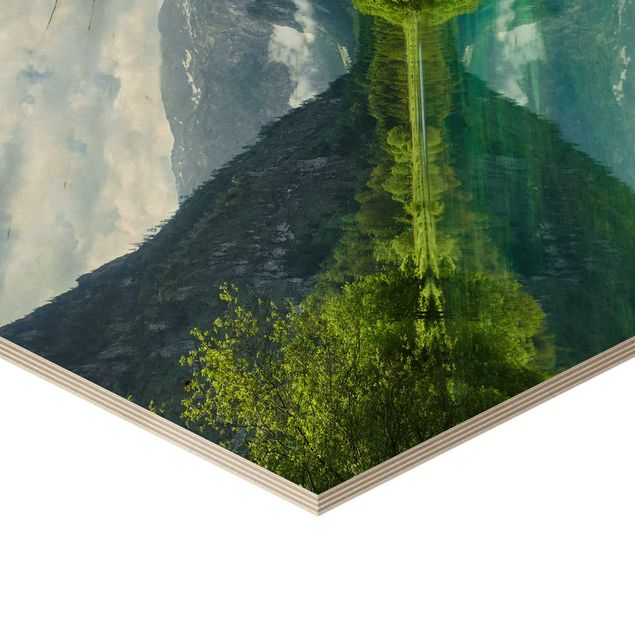 Hexagone en bois - Mountain Lake With Water Reflection