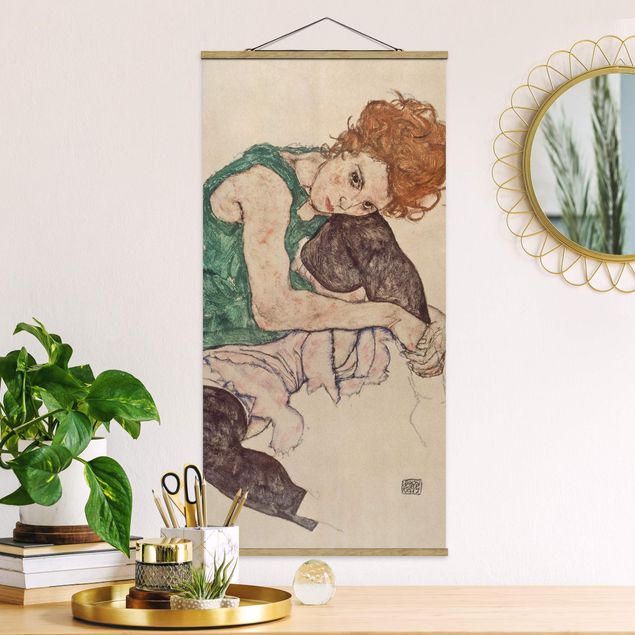 Tableau en tissu avec porte-affiche - Egon Schiele - Sitting Woman With A Knee Up