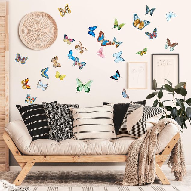 Sticker mural papillon Lot de papillons aquarellés